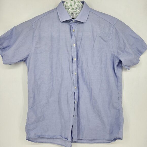 Gitman Bros Shirt Mens 18.5 35 Button Up Cotton USA Short Sleeve Blue Casual - Picture 1 of 9